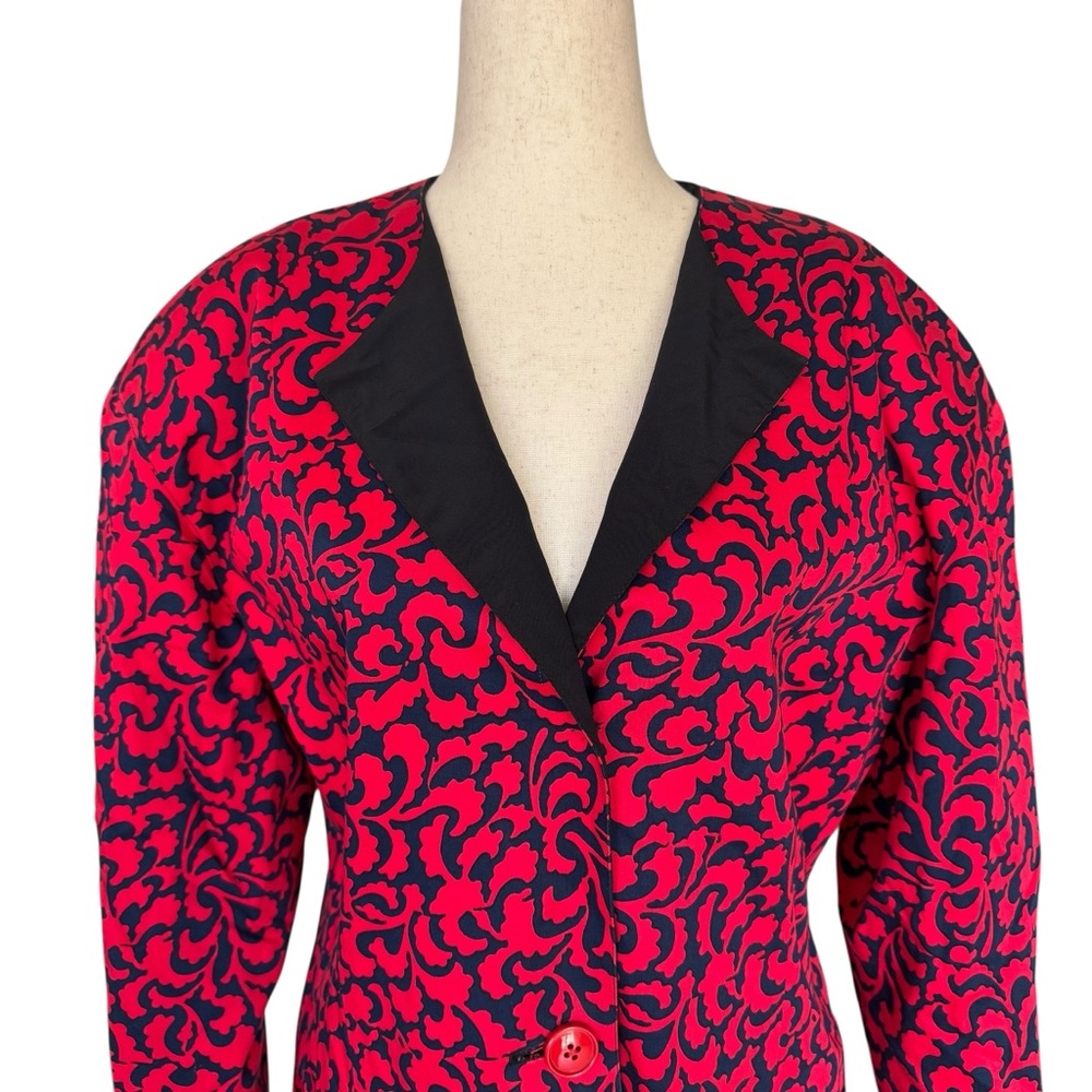 Vintage 80s Gianfranco Ferre Red and Blue Print Jacket Skirt Suit Set Large - Picture 2 of 14